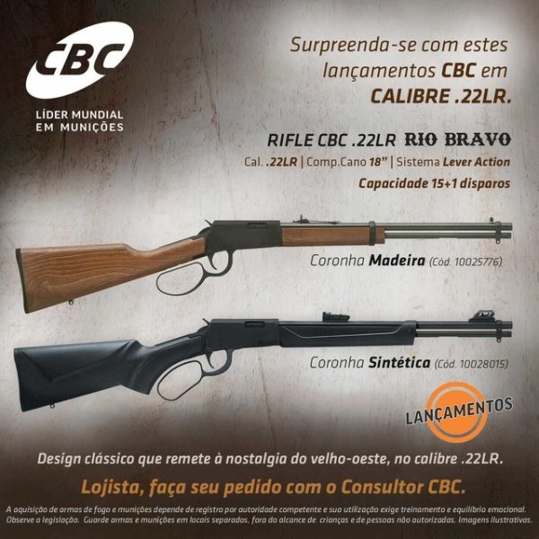 Carabina 22 Rio Bravo CBC/Rossi - Coronha Madeira - Lever Action - Imagem 4